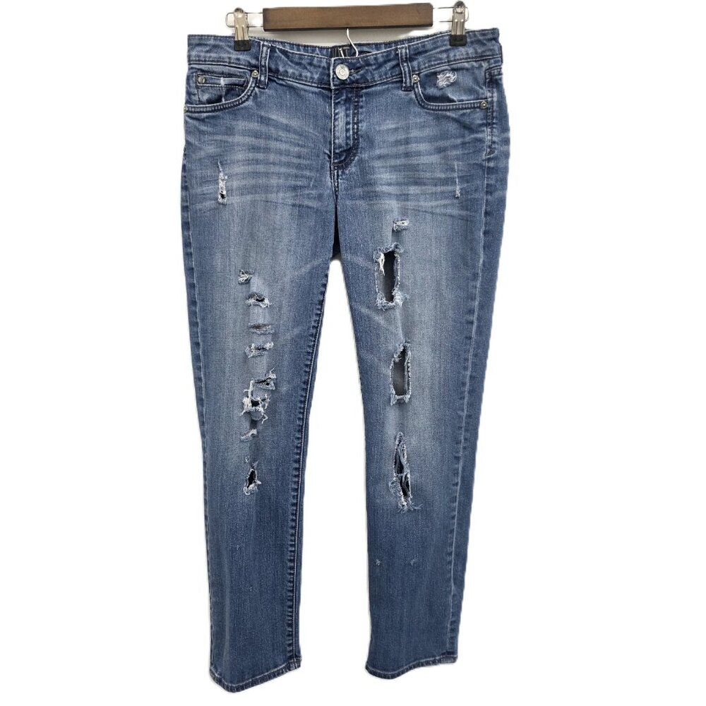 KUT from the Kloth Womens 10 Blue Skinny Jeans Distressed Stretch Mid Rise Denim